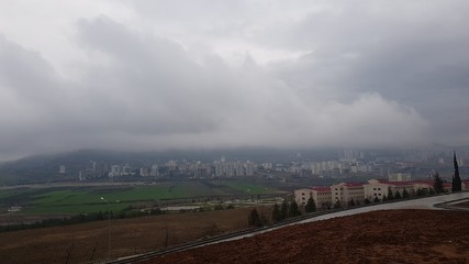 Fototapeta premium city, sky, view, panorama, cityscape, landscape, architecture, urban, building, skyline, clouds, cloud, blue, sunset, panoramic, travel, aerial, buildings, town, downtown, business, usa, mountains, lo
