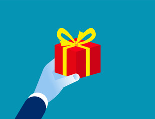 Small gift box in hand. Concept flat vector illustration, Happy, Give gift.