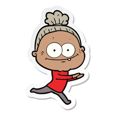 sticker of a cartoon happy old woman