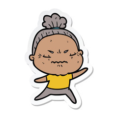 sticker of a cartoon annoyed old lady