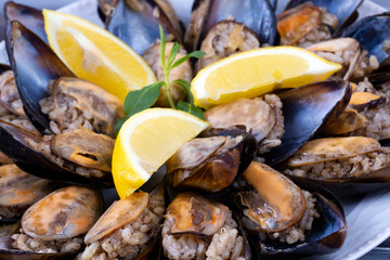 Turkish style stuffed Mussels, Midye Dolma mediterranean cuisine