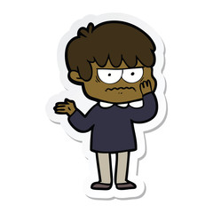 sticker of a annoyed cartoon boy