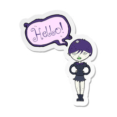 sticker of a cartoon vampire saying hello