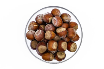 Hazelnuts in a glass bowl