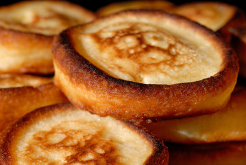 Homemade pancakes on a plate closeup. Shallow depth of field
