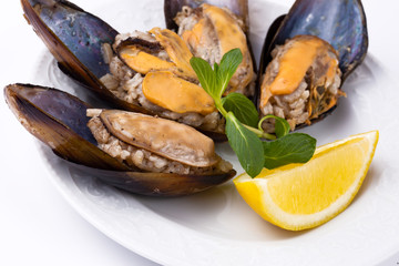 Turkish style stuffed Mussels, Midye Dolma mediterranean cuisine