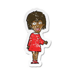 retro distressed sticker of a cartoon shocked woman