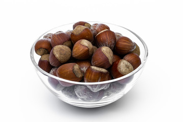 Hazelnuts in a glass bowl