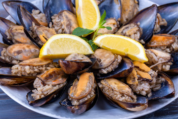 Turkish style stuffed Mussels, Midye Dolma mediterranean cuisine