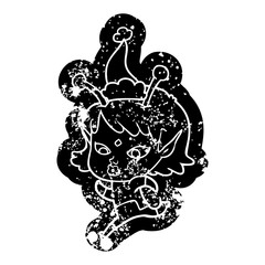 pretty cartoon distressed icon of a alien girl running wearing santa hat