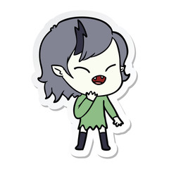 sticker of a cartoon laughing vampire girl