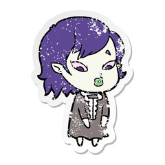 distressed sticker of a cute cartoon vampire girl