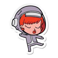 sticker of a cartoon pretty astronaut girl dancing