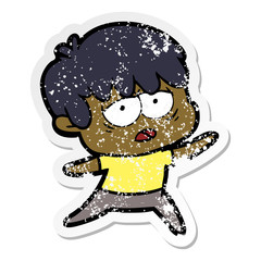 distressed sticker of a cartoon exhausted boy