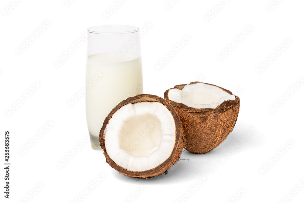 Wall mural Coconut milk isolated on white background.