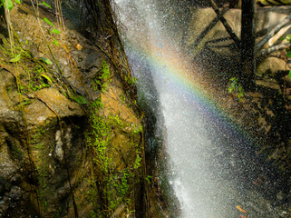 Fototapeta na wymiar The beautiful rainbow in the water fall