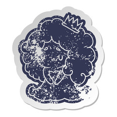 distressed old sticker of a cute kawaii princess girl