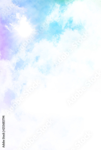 水彩絵の具で描いた夏の青空と雲と太陽 Abstract Wall Mural Abstra Rrice