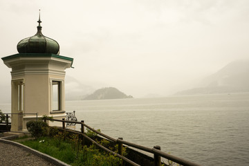 Italy, Varenna, Lake Como, a gazebo overlooking the lake