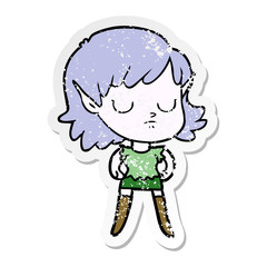 distressed sticker of a cartoon elf girl