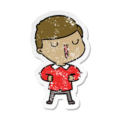 Obraz premium distressed sticker of a cartoon happy boy