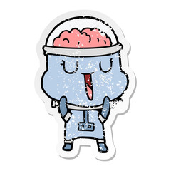 distressed sticker of a happy cartoon robot