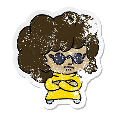 distressed sticker cartoon of a kawaii woman