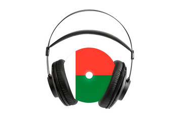 Photo of a headset with a CD with a flag of Madagascar