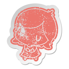 distressed old sticker of a cute kawaii girl