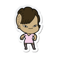 Obraz premium sticker of a cute cartoon girl with hipster haircut