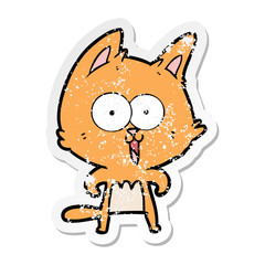 distressed sticker of a funny cartoon cat
