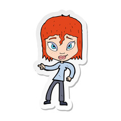 sticker of a cartoon relaxed woman pointing