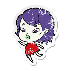 distressed sticker of a cute cartoon vampire girl