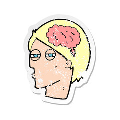 retro distressed sticker of a cartoon man thinking carefully