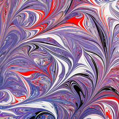 Abstract beautiful drawing of Ebru .Turkish style of painting Ebru on water with acrylic paints swirls waves.A stylish combination of natural luxury