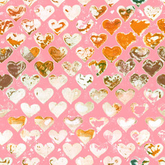 Seamless pink hand painted valentines day heart pattern.