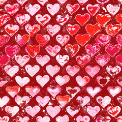 Seamless red hand painted valentines day heart pattern.