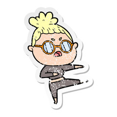 distressed sticker of a cartoon annoyed woman