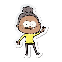 sticker of a cartoon happy old woman