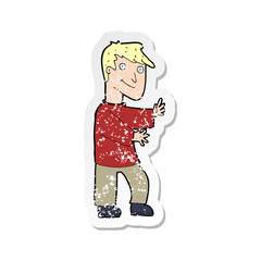 retro distressed sticker of a cartoon happy man