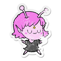 distressed sticker of a cartoon alien girl