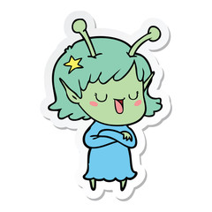 sticker of a happy alien girl cartoon
