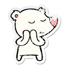 distressed sticker of a happy cartoon polar bear
