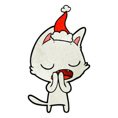 talking cat textured cartoon of a wearing santa hat