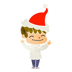 retro cartoon of a happy boy wearing santa hat