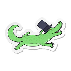 sticker of a cartoon crocodile in top hat