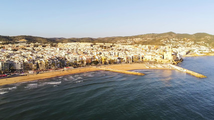 Sitges. Coastal village of Barcelona,Spain. Aerial photo by Drone