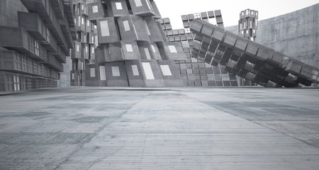 Abstract white and concrete parametric interior  with window. 3D illustration and rendering.