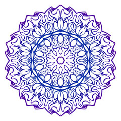 Indian Floral Mandala Pattern. Vector Henna Tattoo Style. Can Be Used For Textile, Greeting Card, Coloring Book, Phone Case Print. Blue purple gradient