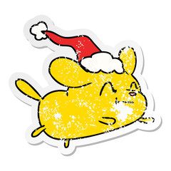 christmas distressed sticker cartoon of kawaii dog